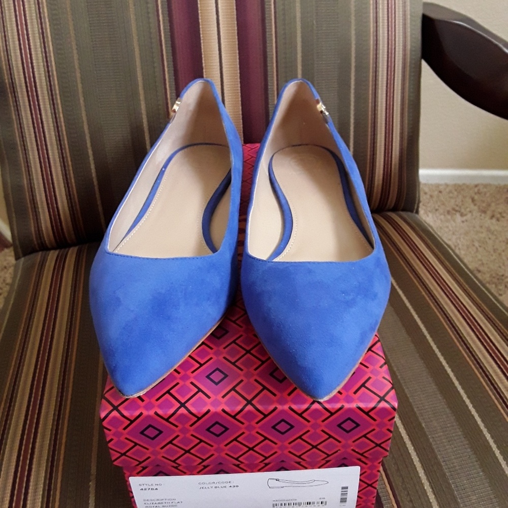 Tory Burch NIB Elizabeth Suede Flat Jelly Blue 10